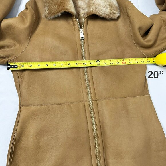 Monzoni24 Italian Shearling Leather Jacket Lambskin Suede Sz. 8  Camel - Picture 11 of 16